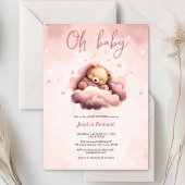 Ours rose sur les nuages invitation pour bébé anni