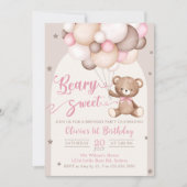 Ours Rose Teddy Ballons Fille Invitation Anniversa (Devant)
