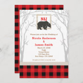 Ours Rustique & Bois Rouge Plaid Invitations de ma (Devant / Derrière)