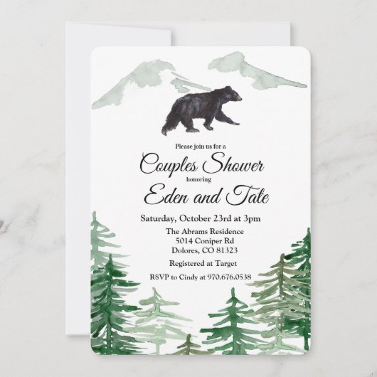 Ours Rustique Couples Douche Invitation (Devant)