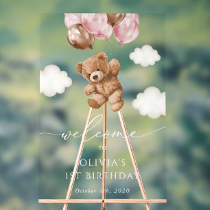 Ours Teddy, Ballons Roses, Accueil Premier Anniver