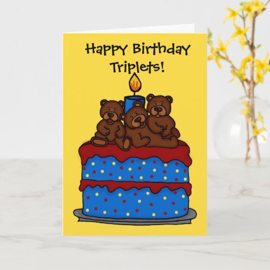 ours triplés sur la carte cake d'anniversaire (Fleur jaune)