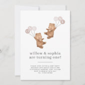 Ours Twin Girls Joint 1er anniversaire Invitation (Devant)