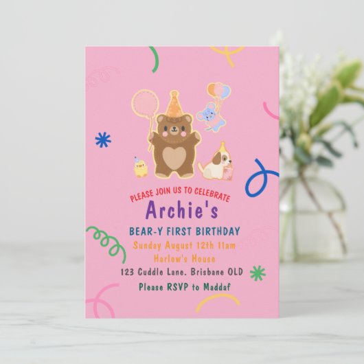 Ours vert éditable Invitation d'anniversaire (Debout devant)