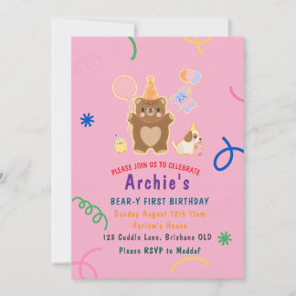 Ours vert éditable Invitation d'anniversaire