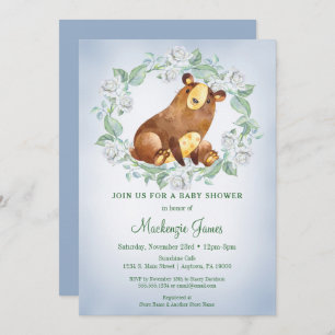 Ours Woodland Baby shower Invitation Garçons Bleu