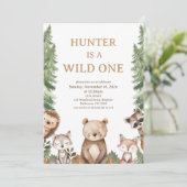 Ours Woodland Wild Un 1er anniversaire Invitation (Debout devant)