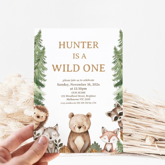 Ours Woodland Wild Un 1er anniversaire Invitation