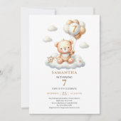 Ourson Mignon 7ème Anniversaire Invitation Ballon  (Devant)