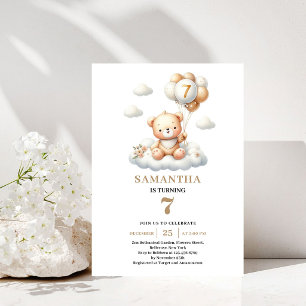 Ourson Mignon 7ème Anniversaire Invitation Ballon