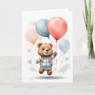Ourson mignon aquarelle flottant dans l'air Carte