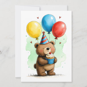 Ourson Mignon & Gâteau D'anniversaire Enfant Carte