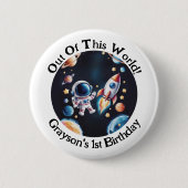 ‘Out of This World’ verjaardagsfeest Button (Voorkant)