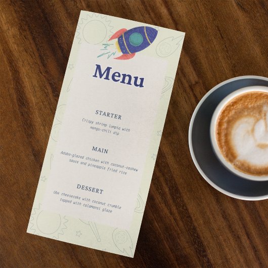 Out to space Birthday Party Menu