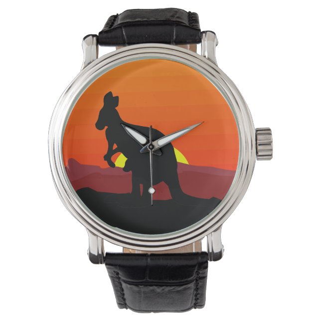 Outback Australian Kangaroo op Sunset Horloge (Voorkant)