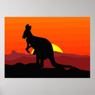 Outback Australian Kangaroo op Sunset Poster