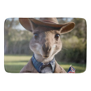 Outback Delight: A Kangaroo Eats Aussie Meat Pie Badmat