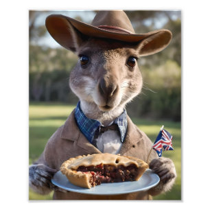 Outback Delight: A Kangaroo Eats Aussie Meat Pie Foto Afdruk