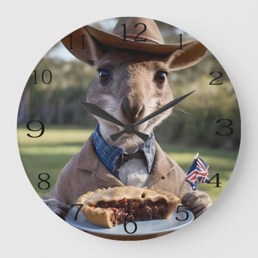 Outback Delight: A Kangaroo Eats Aussie Meat Pie Grote Klok (Voorkant)