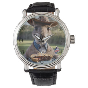 Outback Delight: A Kangaroo Eats Aussie Meat Pie Horloge