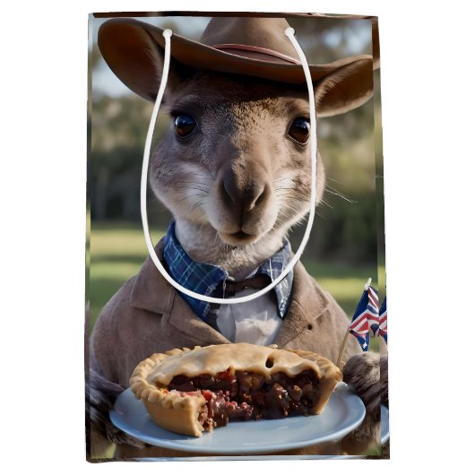 Outback Delight: A Kangaroo Eats Aussie Meat Pie Medium Cadeauzakje (Voorkant)
