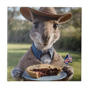 Outback Delight: A Kangaroo Eats Aussie Meat Pie Tegeltje
