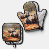 Outback Trio: Wombat Wanderers, Ovenwant & Pannenlap Set (Voorkant / Achterkant)
