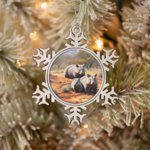 Outback Trio: Wombat Wanderers, Tin Sneeuwvlok Ornament
