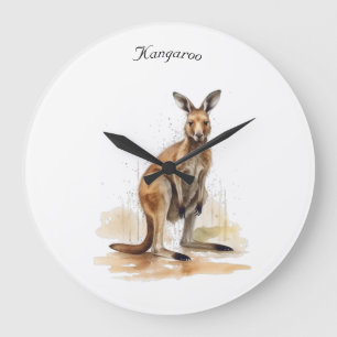 Outback Wanderer: Watercolor Kangaroo aangepast Grote Klok