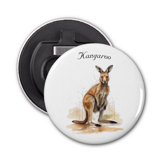Outback Wanderer: Waterverf Kangaroo custom Button Flesopener (Voorkant)