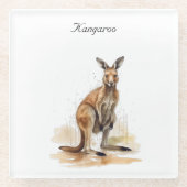 Outback Wanderer: Waterverf Kangaroo custom Glazen Onderzetter (Voorkant)