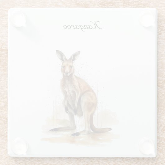 Outback Wanderer: Waterverf Kangaroo custom Glazen Onderzetter (Achterkant)
