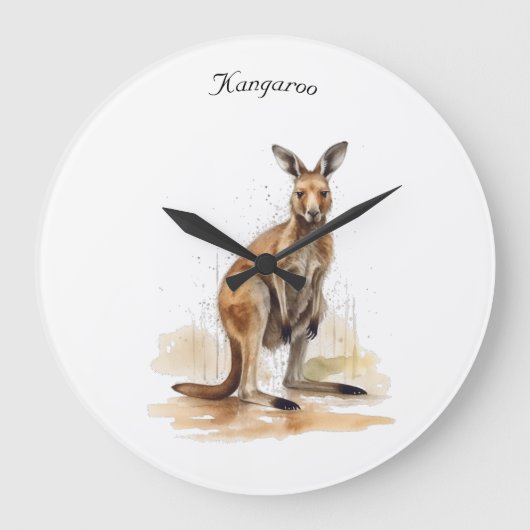 Outback Wanderer: Waterverf Kangaroo custom Grote Klok (Voorkant)