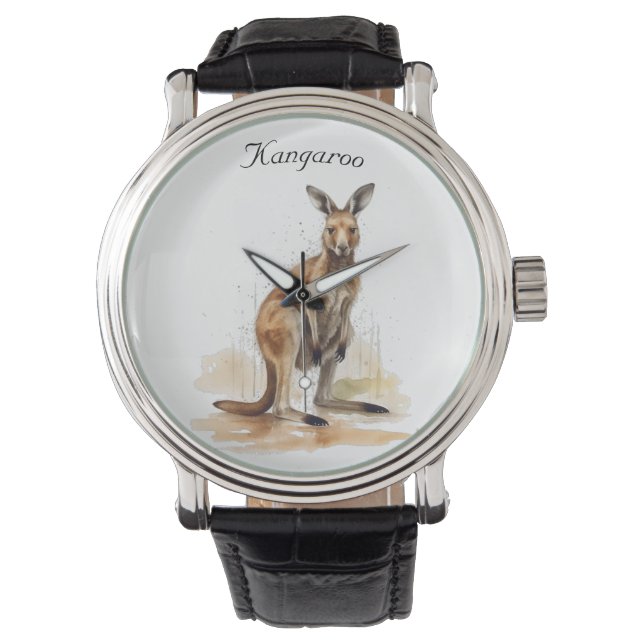 Outback Wanderer: Waterverf Kangaroo custom Horloge (Voorkant)