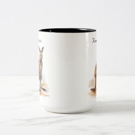 Outback Wanderer: Waterverf Kangaroo custom Tweekleurige Koffiemok (Center)