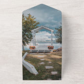 Outdoor Ceremonie Bomen Zomer Bloemen Bruiloft All In One Uitnodiging (Buitenkant)