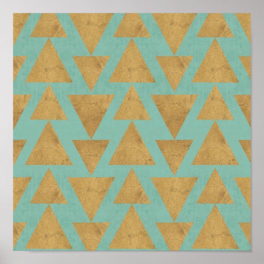 Outdoor Geo Step | Gold & Teal Pattern Poster (Voorkant)