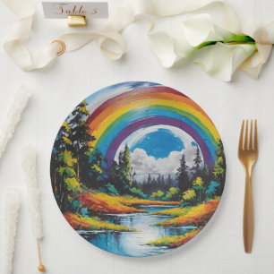 Outdoor Natuur Forest River en Rainbow Papieren Bordje