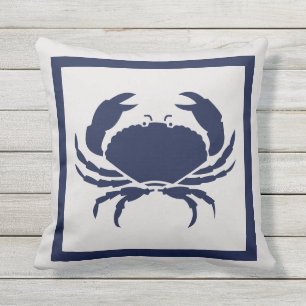 Outdoor Nautische KRAB Marine Blauw op grijs Buitenkussen