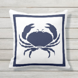 Outdoor Nautische KRAB Marine Blauw op wit Buitenkussen