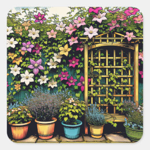 Outdoor Trellis en Potten van Planten Vierkante Sticker