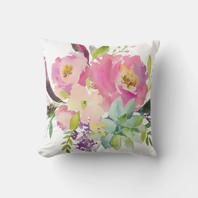 Outdoor Waterverf Flower en Succulent Buitenkussen (Voorkant)