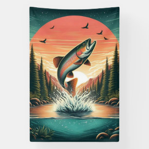 Outdoorsman forel natuur spandoek