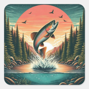 Outdoorsman forel natuur vierkante sticker