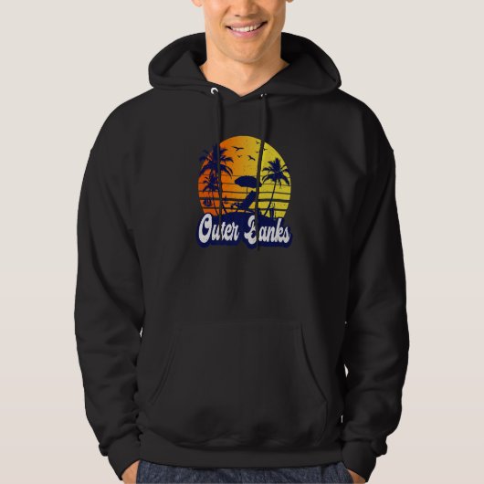 Outer Banks Carolina Sunset Beach Retro Premium Hoodie (Voorkant)