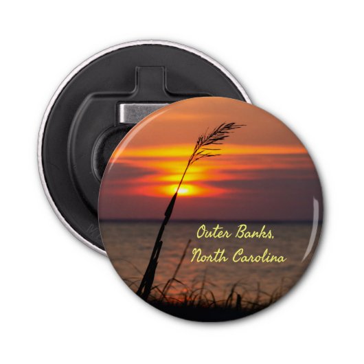 Outer Banks North Carolina Beach Sunset Oranje Sky Button Flesopener (Voorkant)
