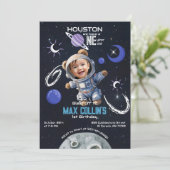 Outer Space 1e verjaardag uitnodiging met foto (Staand voorkant)