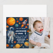 Outer Space 1st Birthday Invitation met foto Kaart (Voorkant / Achterkant)
