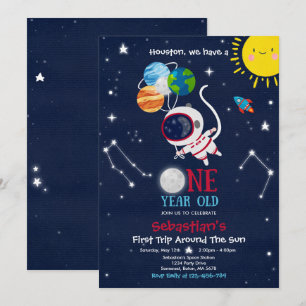 Outer Space 1st Birthday Party Astronaut Rocket Kaart