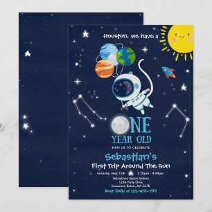 Outer Space 1st Birthday Party Astronaut Rocket Kaart